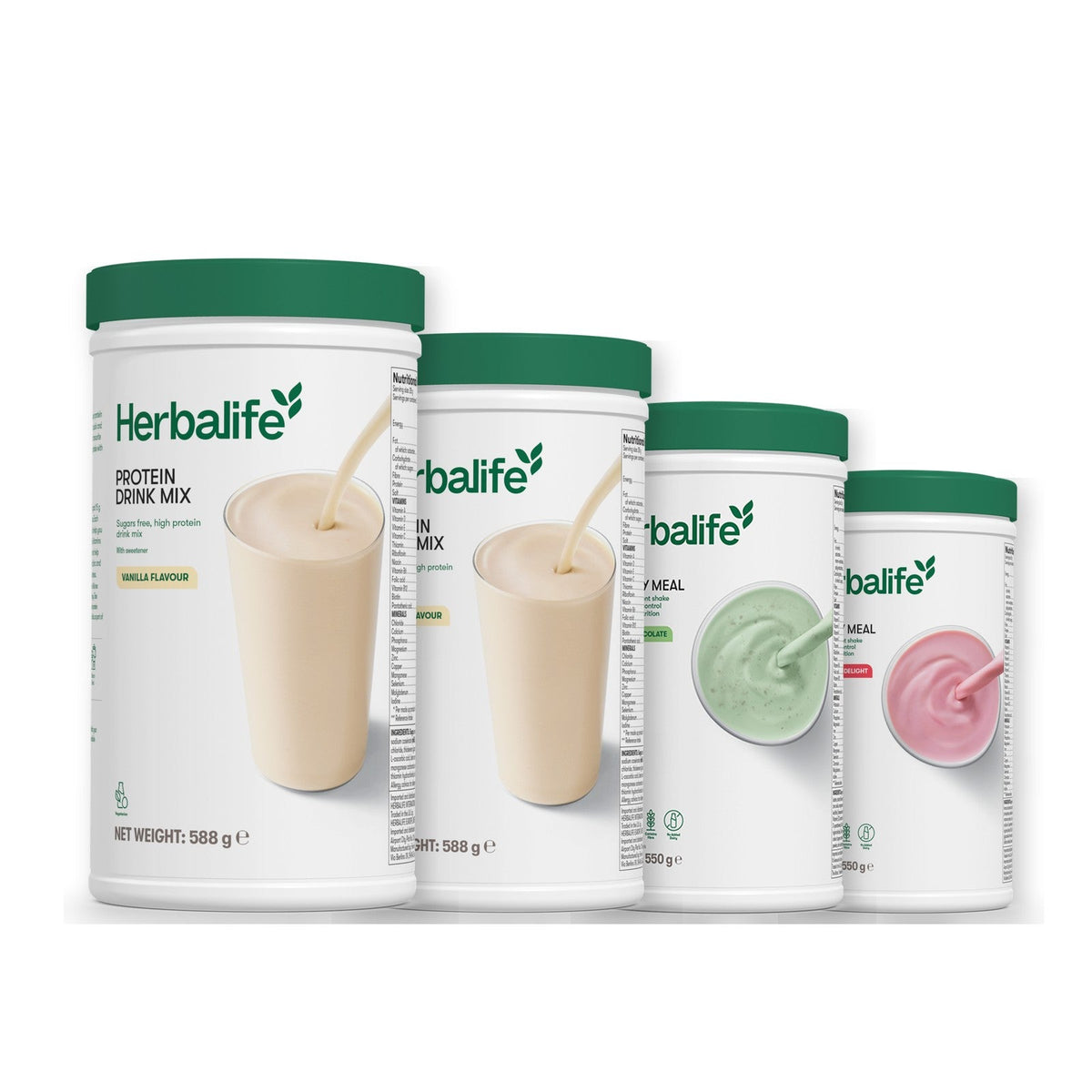 Two Formula 1 Healthy Meal shake tubs with two vanilla Protein Drink Mix tubs, pick your flavours, Mint Chocolate / Strawberry