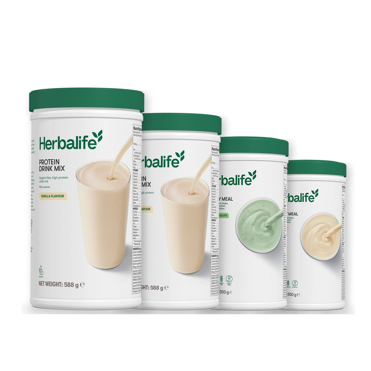 Two Formula 1 Healthy Meal shake tubs with two vanilla Protein Drink Mix tubs, pick your flavours, Mint Chocolate / Vanilla