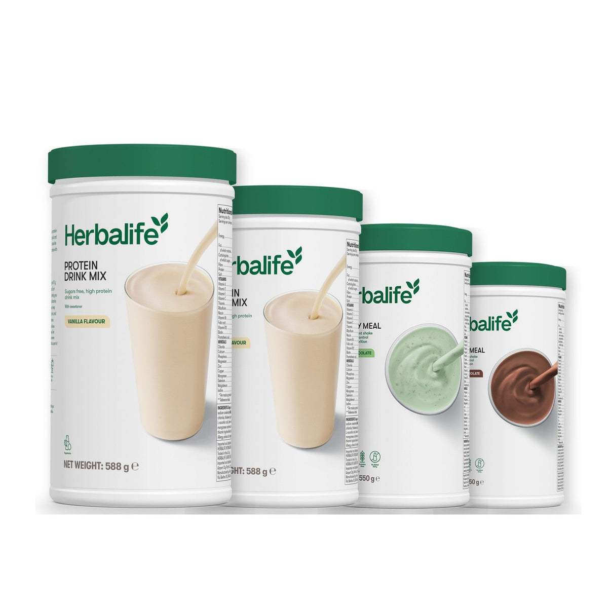 Two Formula 1 Healthy Meal shake tubs with two vanilla Protein Drink Mix tubs, pick your flavours, Mint Chocolate / Chocolate