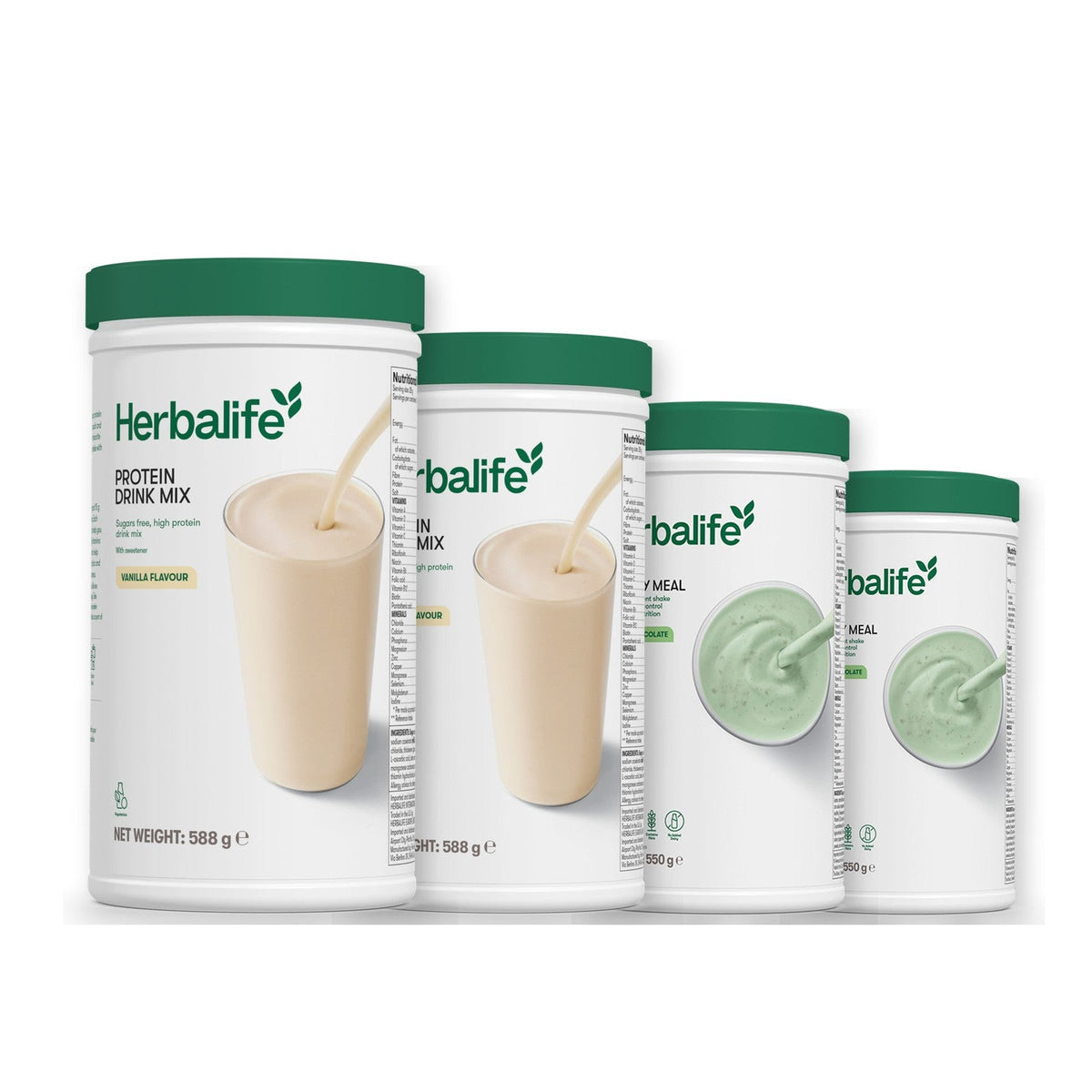 Two Formula 1 Healthy Meal shake tubs with two vanilla Protein Drink Mix tubs, pick your flavours, Mint Chocolate / Mint Chocolate