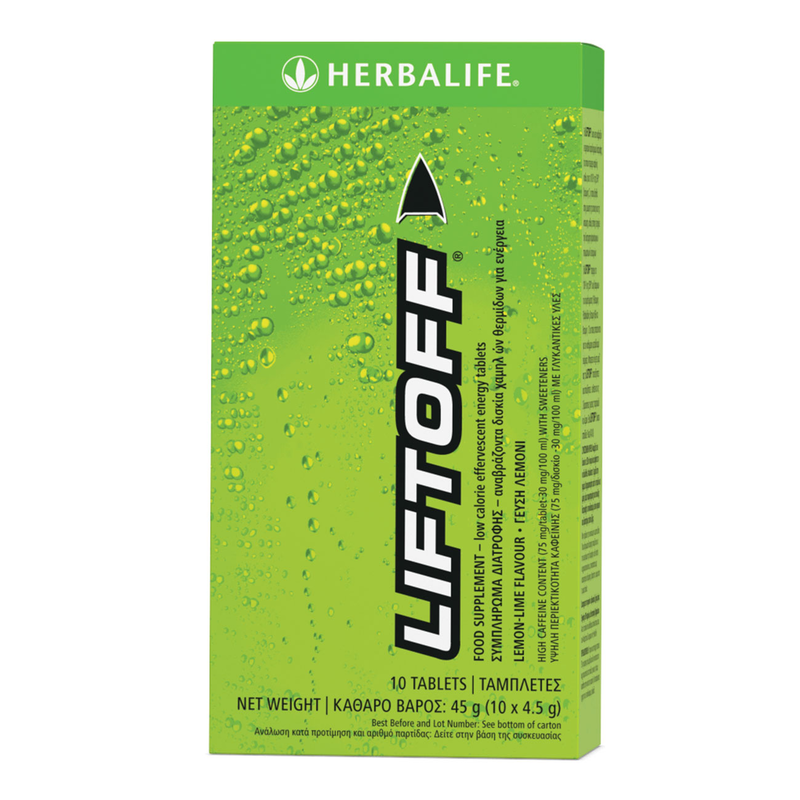 LiftOff lemon-lime effervescent caffeine tablets, box of 10 individually wrapped tablets