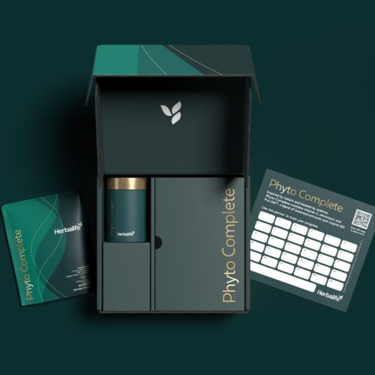 Phyto Complete kit box with capsule storage jar, 60 capsule sachet and tracker leaflet