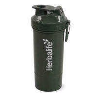 Neon 500 ml shaker bottle with mixing grid, storage compartment and carry clip, Dark Green