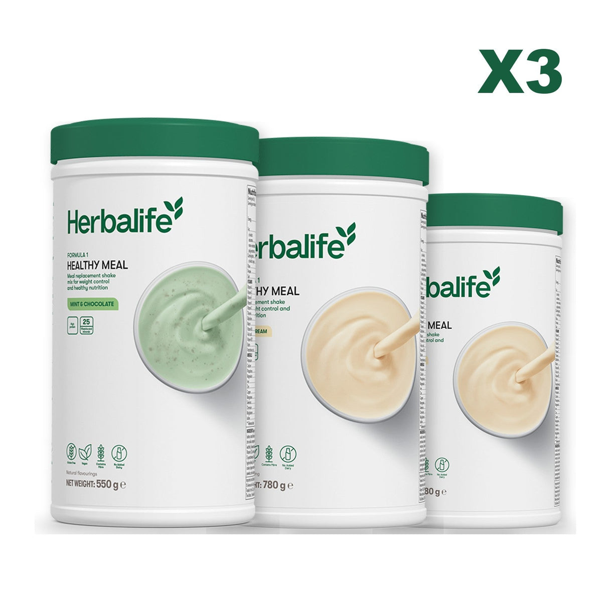 Three Formula 1 shake tubs led by Mint Chocolate, plus two flavours you choose, Vanilla (Large 780g) / Vanilla (Large 780g)