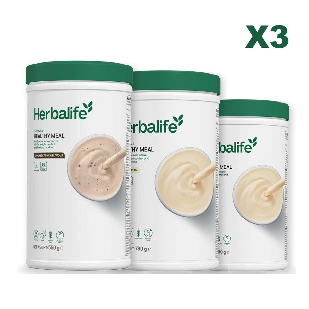 Three Formula 1 shake tubs led by Cookie Crunch, plus two flavours you choose, Vanilla (Large 780g) / Vanilla (Large 780g)