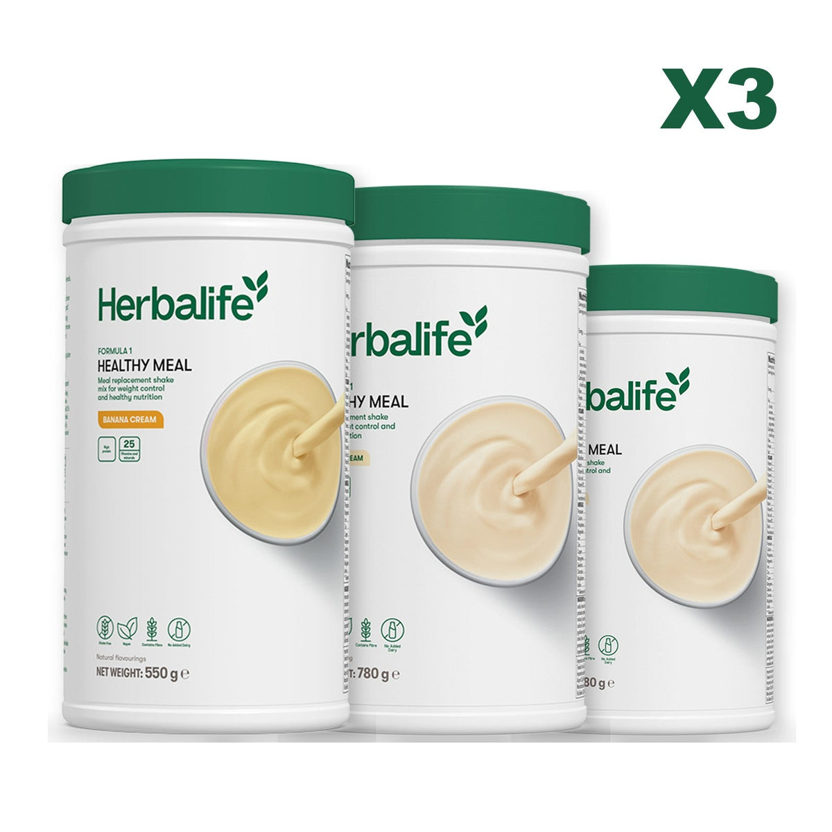 Three Formula 1 shake tubs led by Banana Cream, plus two flavours you choose, Vanilla (Large 780g) / Vanilla (Large 780g)