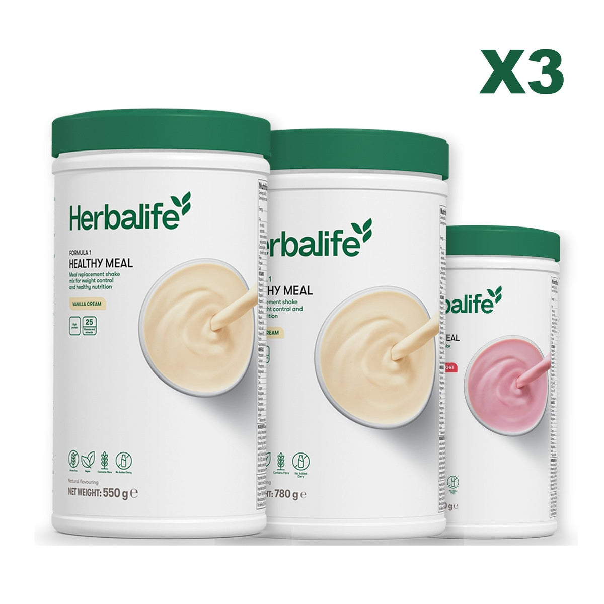Three Formula 1 shake tubs led by Vanilla Cream, plus two flavours you choose, Vanilla (Large 780g) / Strawberry