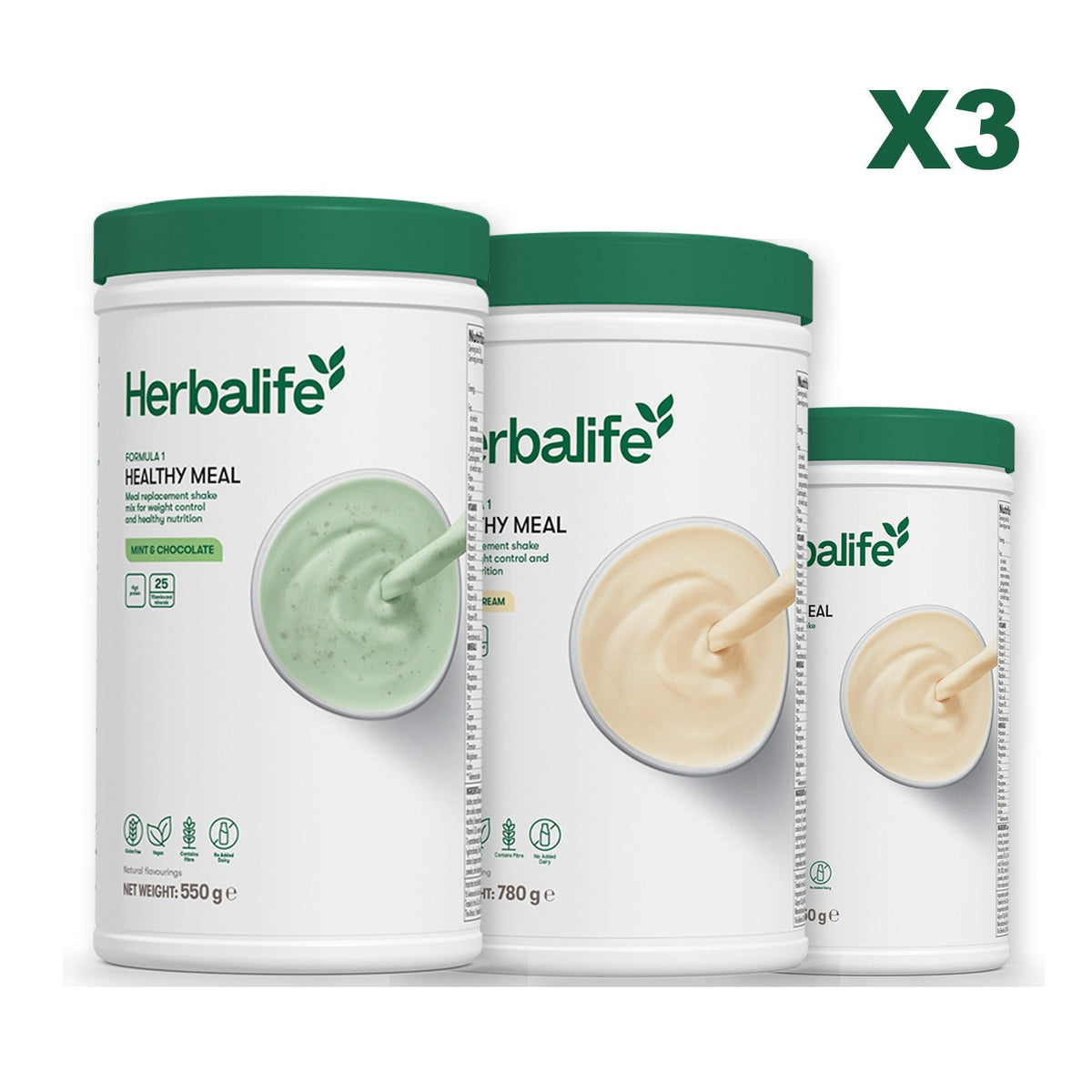Three Formula 1 shake tubs led by Mint Chocolate, plus two flavours you choose, Vanilla (Large 780g) / Vanilla