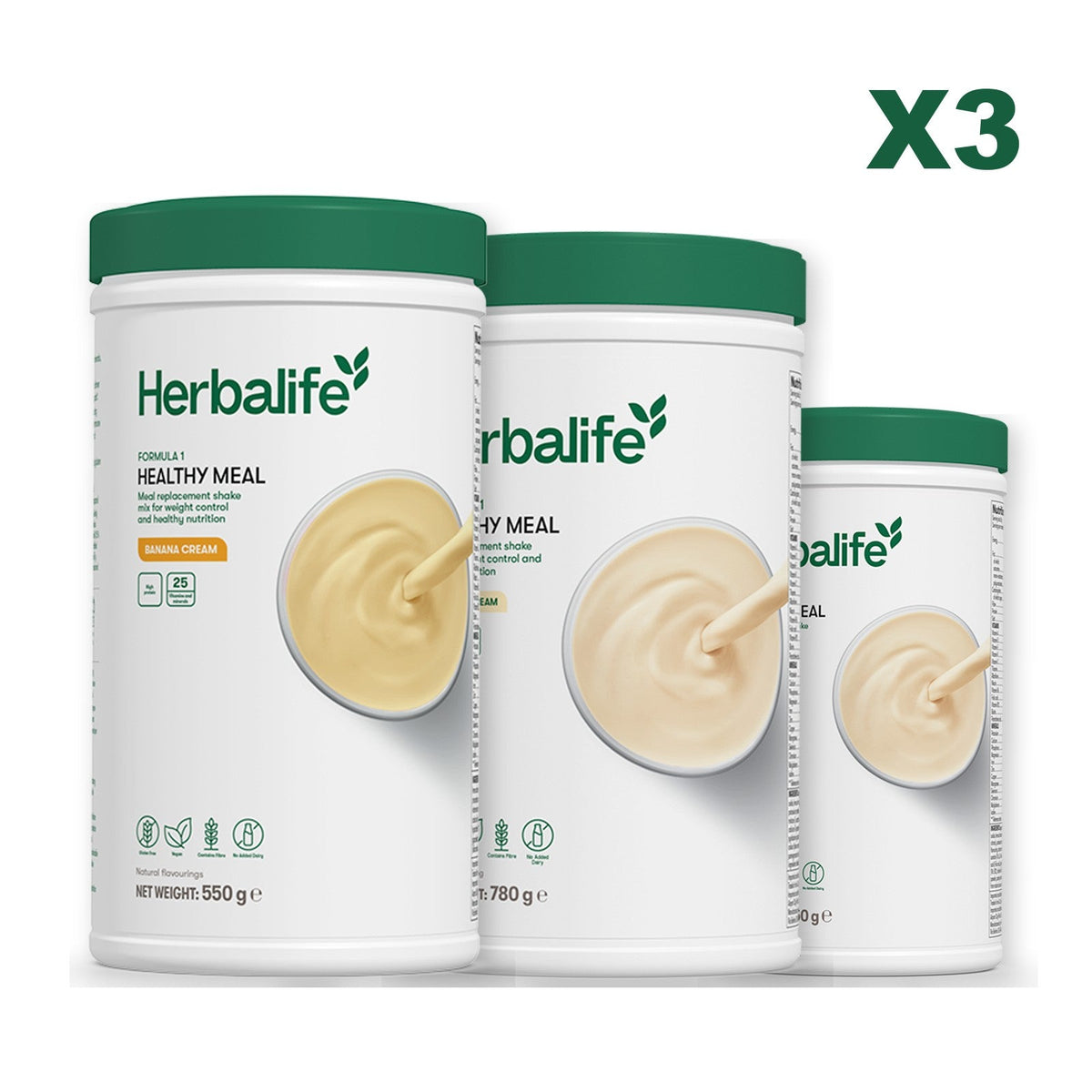 Three Formula 1 shake tubs led by Banana Cream, plus two flavours you choose, Vanilla (Large 780g) / Vanilla