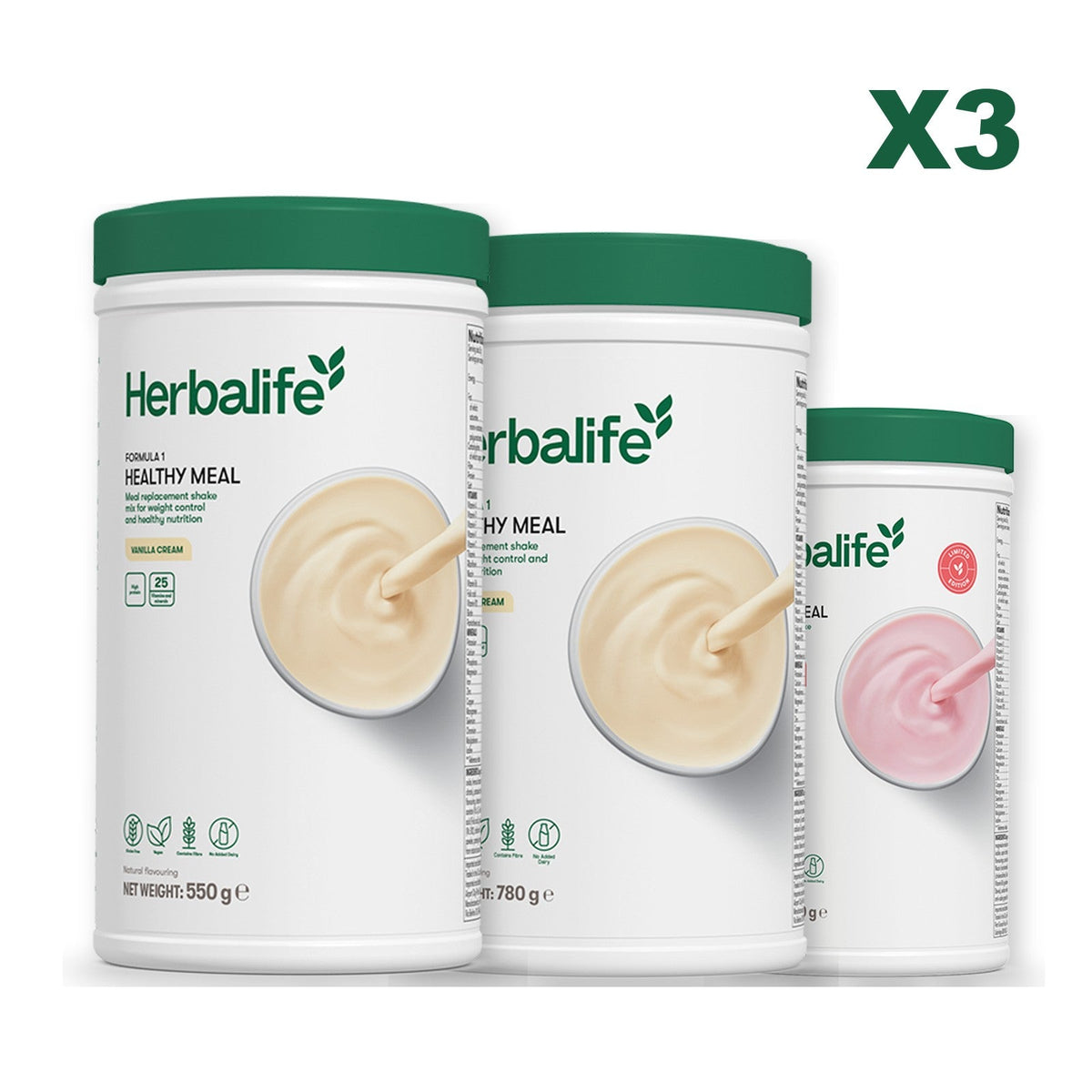 Three Formula 1 shake tubs led by Vanilla Cream, plus two flavours you choose, Vanilla (Large 780g) / Strawberry Watermelon