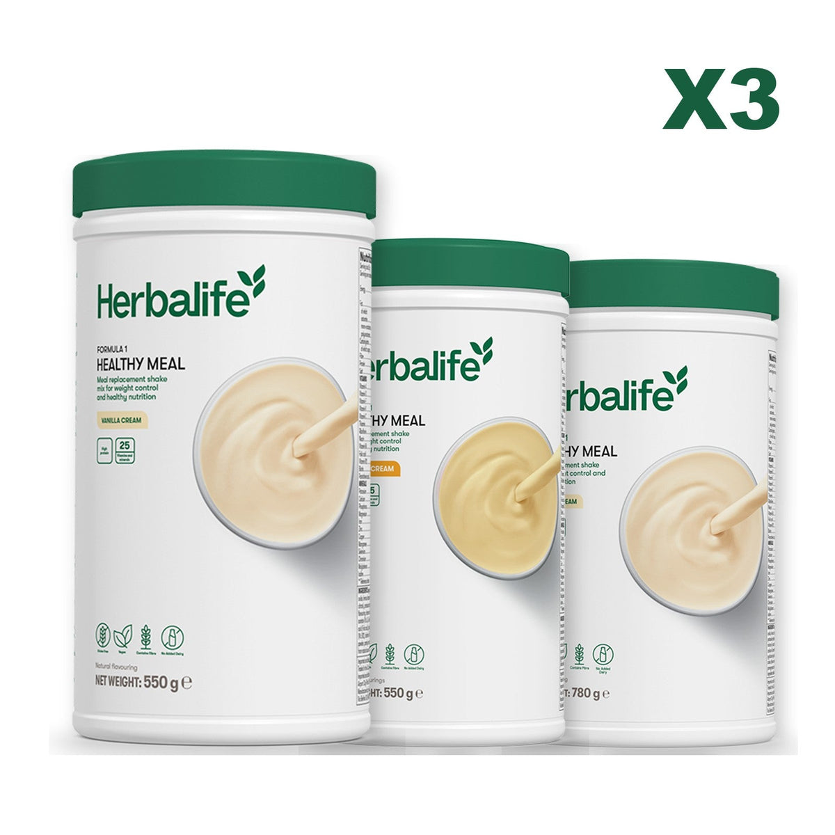 Three Formula 1 shake tubs led by Vanilla Cream, plus two flavours you choose, Banana Cream / Vanilla (Large 780g)
