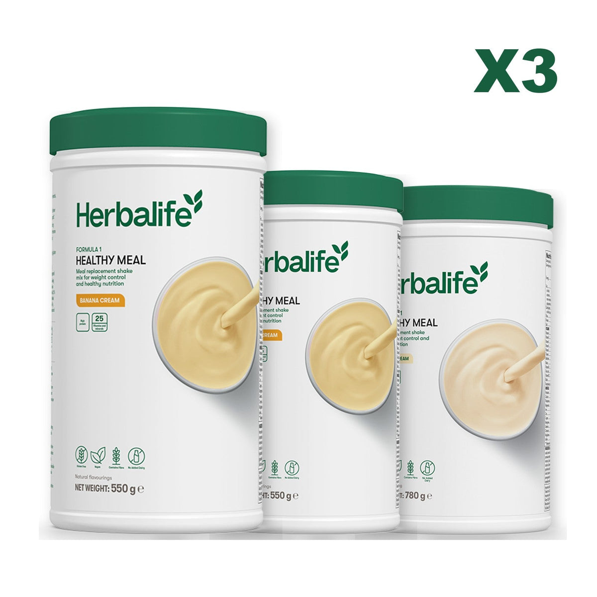 Three Formula 1 shake tubs led by Banana Cream, plus two flavours you choose, Banana Cream / Vanilla (Large 780g)