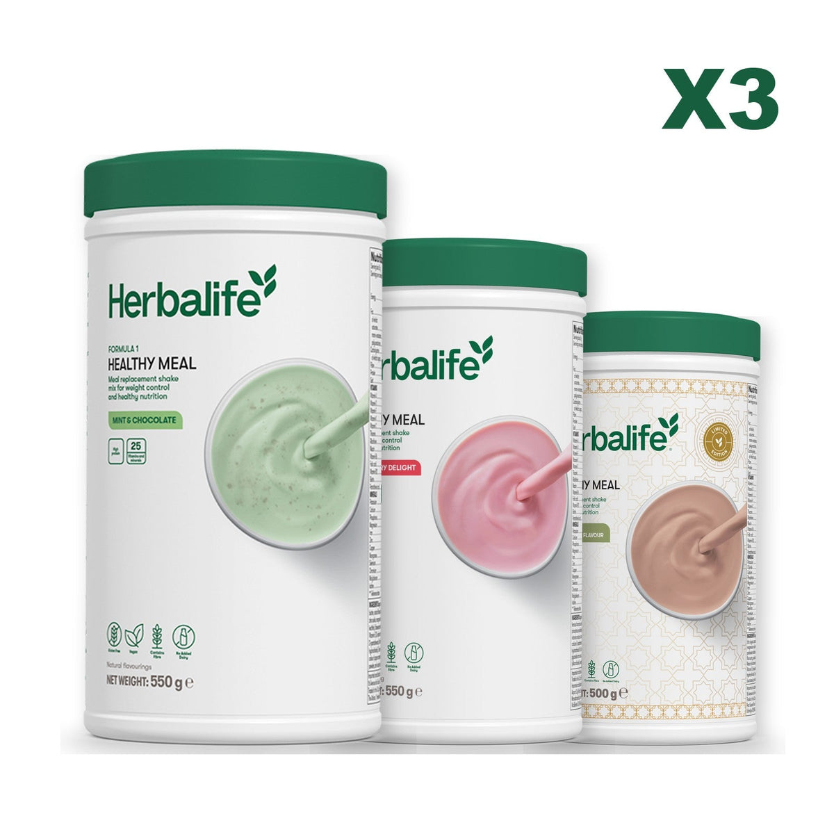 Three Formula 1 shake tubs led by Mint Chocolate, plus two flavours you choose, Strawberry / Dubai Style Chocolate