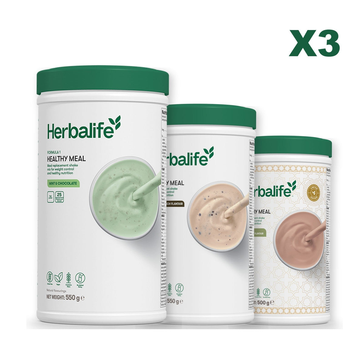 Three Formula 1 shake tubs led by Mint Chocolate, plus two flavours you choose, Cookie Crunch / Dubai Style Chocolate