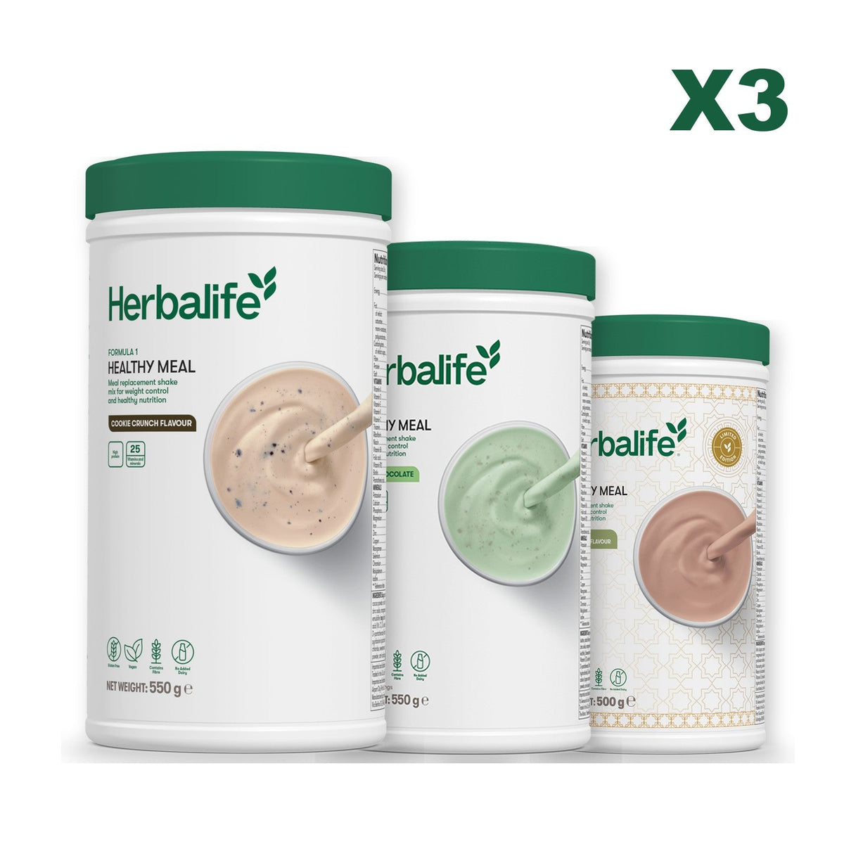 Three Formula 1 shake tubs led by Cookie Crunch, plus two flavours you choose, Mint Chocolate / Dubai Style Chocolate