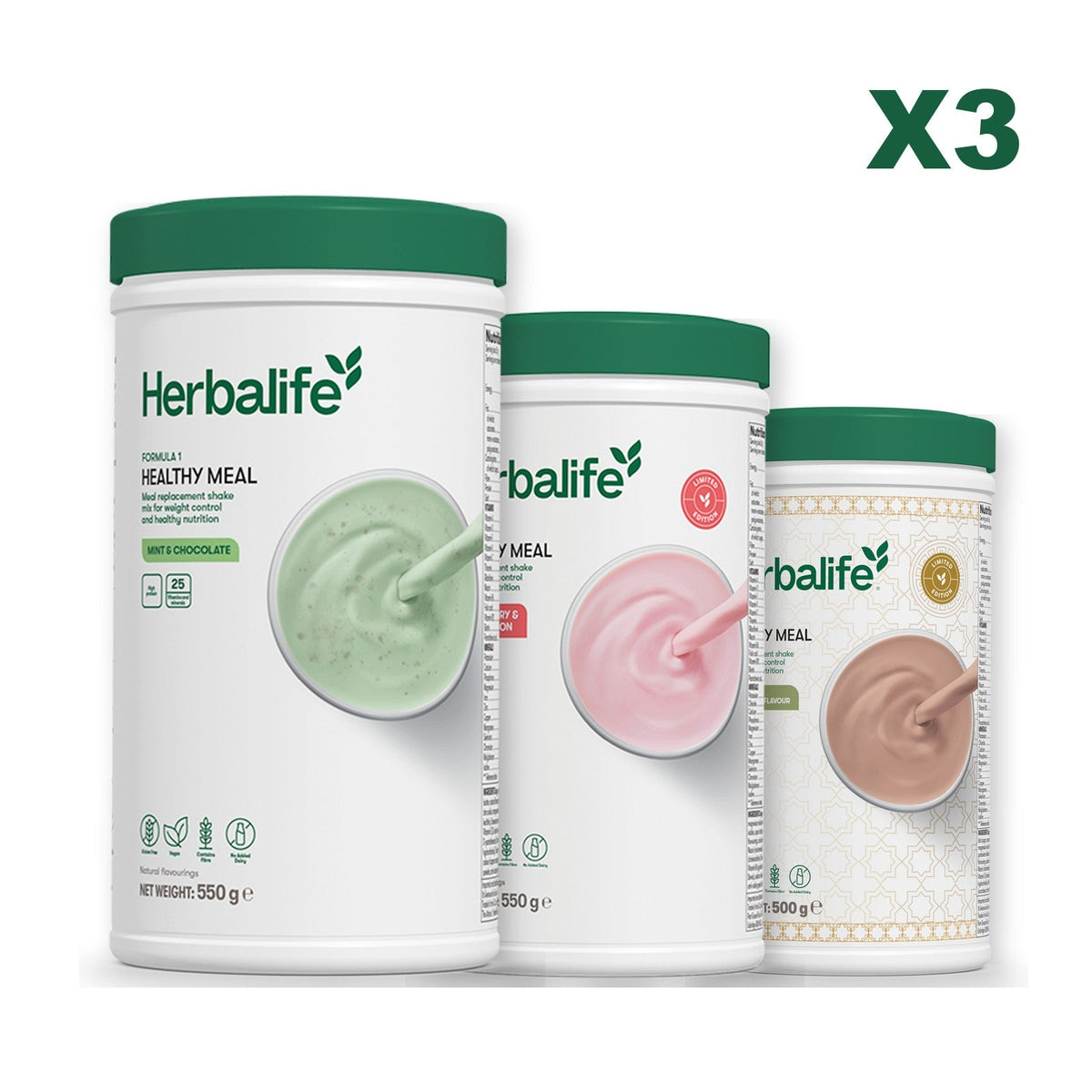 Three Formula 1 shake tubs led by Mint Chocolate, plus two flavours you choose, Strawberry Watermelon / Dubai Style Chocolate