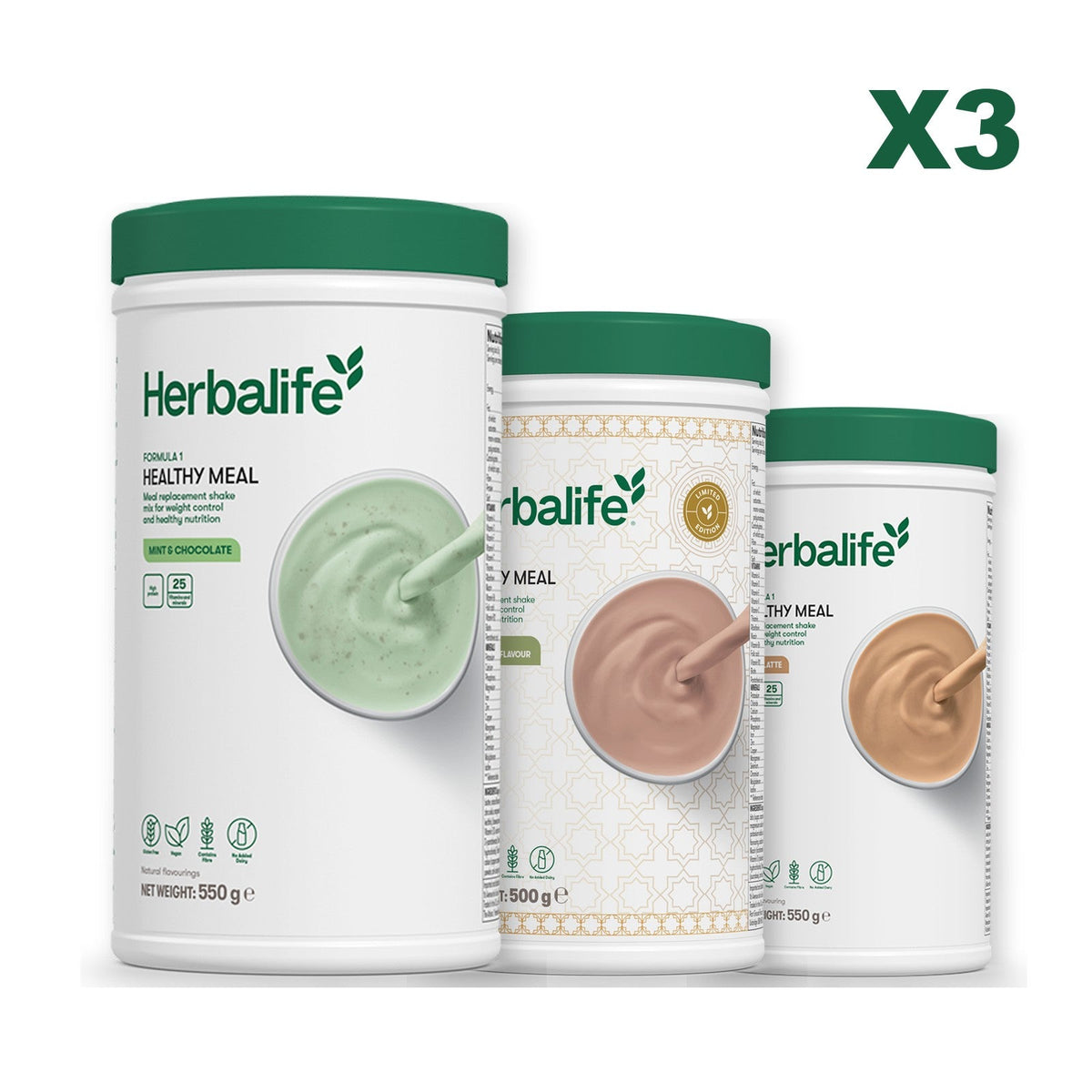 Three Formula 1 shake tubs led by Mint Chocolate, plus two flavours you choose, Dubai Style Chocolate / Cafe Latte
