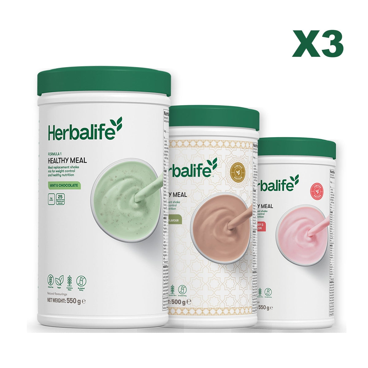 Three Formula 1 shake tubs led by Mint Chocolate, plus two flavours you choose, Dubai Style Chocolate / Strawberry Watermelon