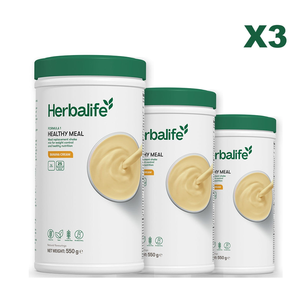 Three Formula 1 shake tubs led by Banana Cream, plus two flavours you choose, Banana Cream / Banana Cream
