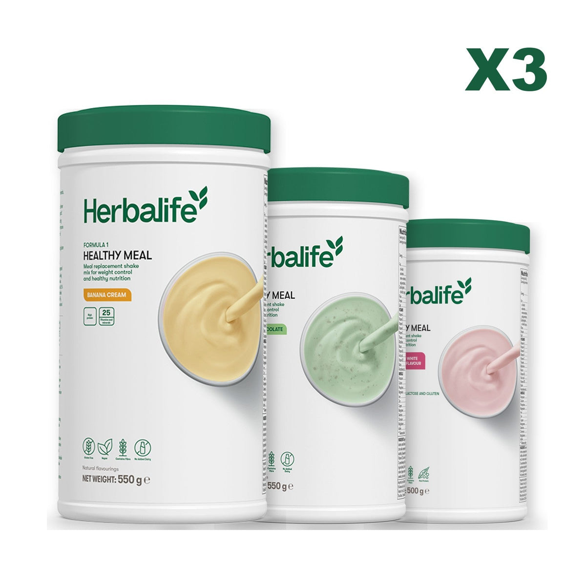 Three Formula 1 shake tubs led by Banana Cream, plus two flavours you choose, Mint Chocolate / Free From Raspberry & White Chocolate