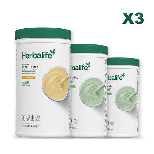 Three Formula 1 shake tubs led by Banana Cream, plus two flavours you choose, Mint Chocolate / Mint Chocolate