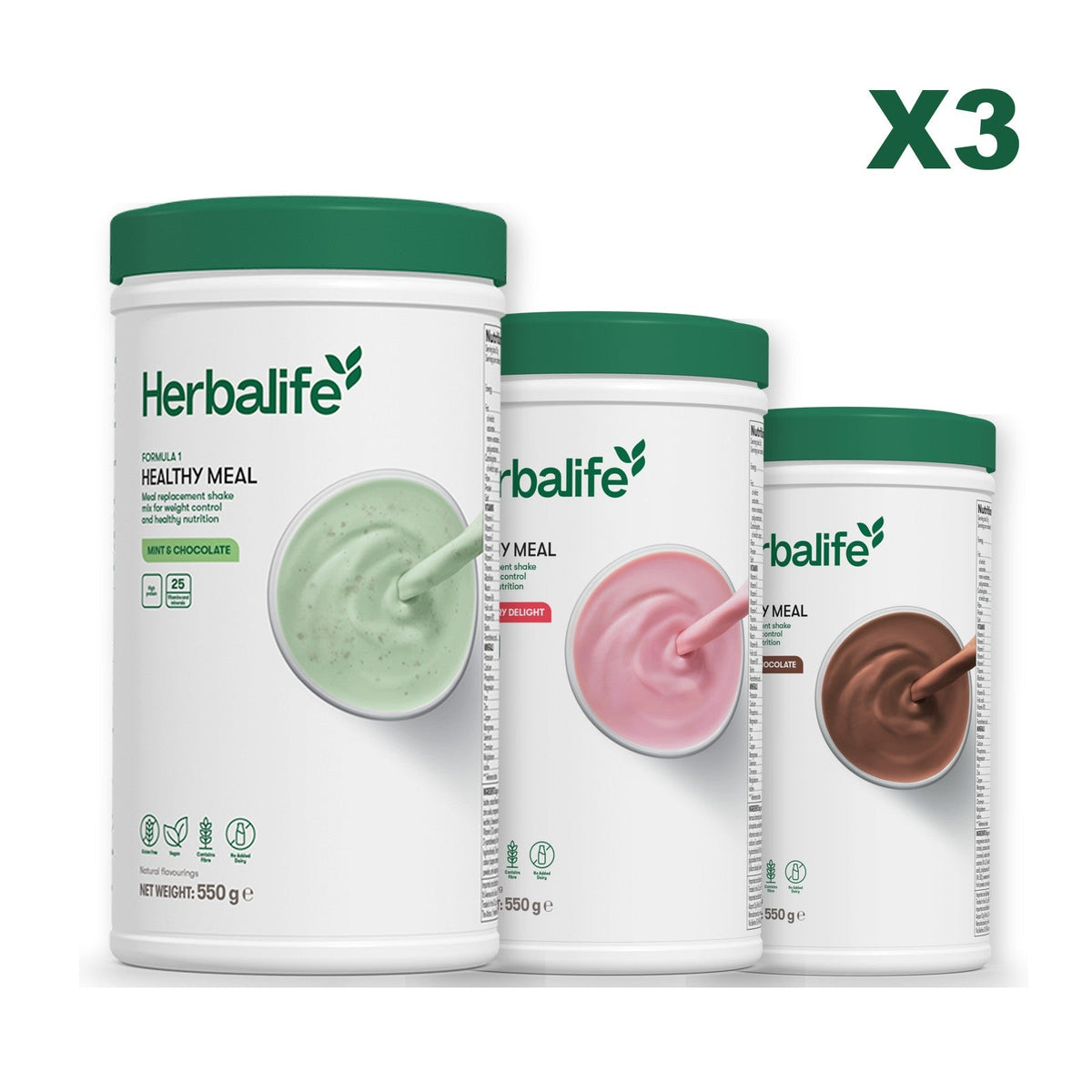 Three Formula 1 shake tubs led by Mint Chocolate, plus two flavours you choose, Strawberry / Chocolate