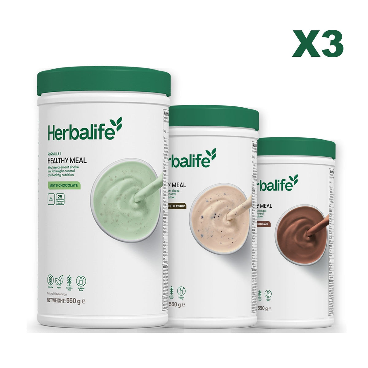 Three Formula 1 shake tubs led by Mint Chocolate, plus two flavours you choose, Cookie Crunch / Chocolate