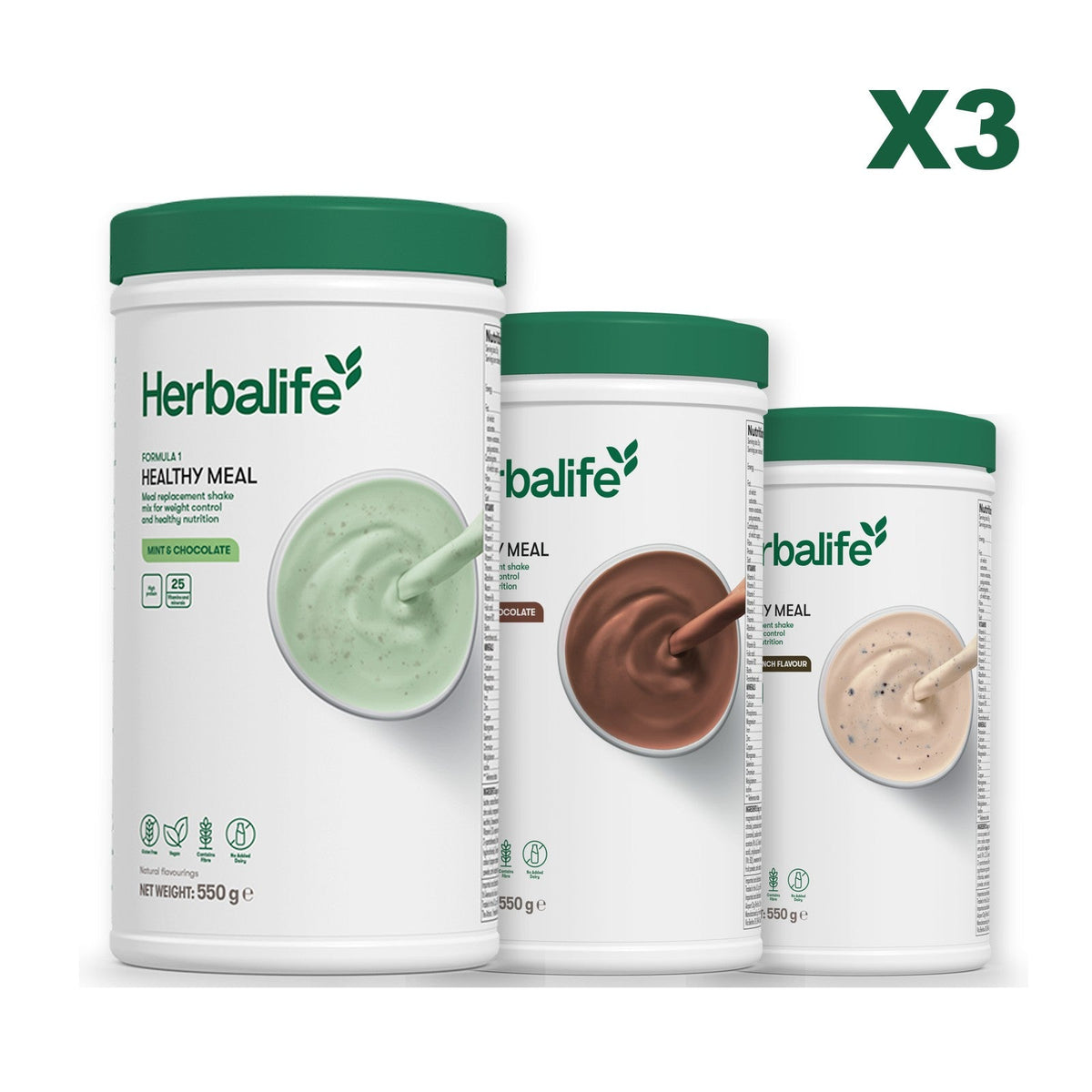 Three Formula 1 shake tubs led by Mint Chocolate, plus two flavours you choose, Chocolate / Cookie Crunch