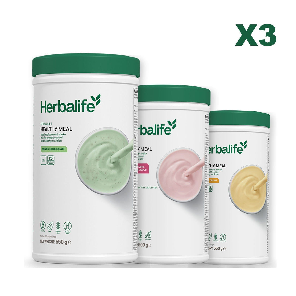 Three Formula 1 shake tubs led by Mint Chocolate, plus two flavours you choose, Free From Raspberry & White Chocolate / Banana Cream