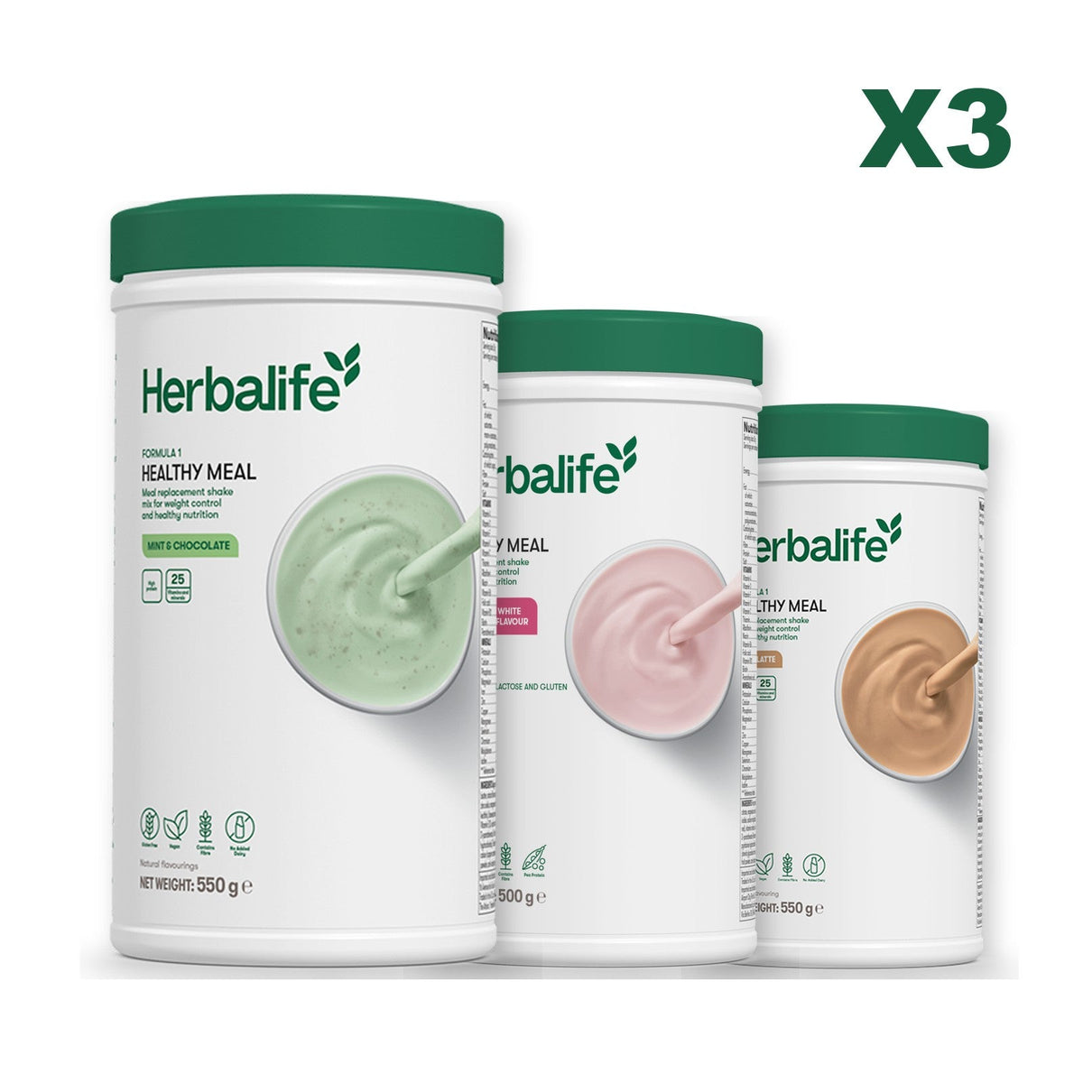 Three Formula 1 shake tubs led by Mint Chocolate, plus two flavours you choose, Free From Raspberry & White Chocolate / Cafe Latte