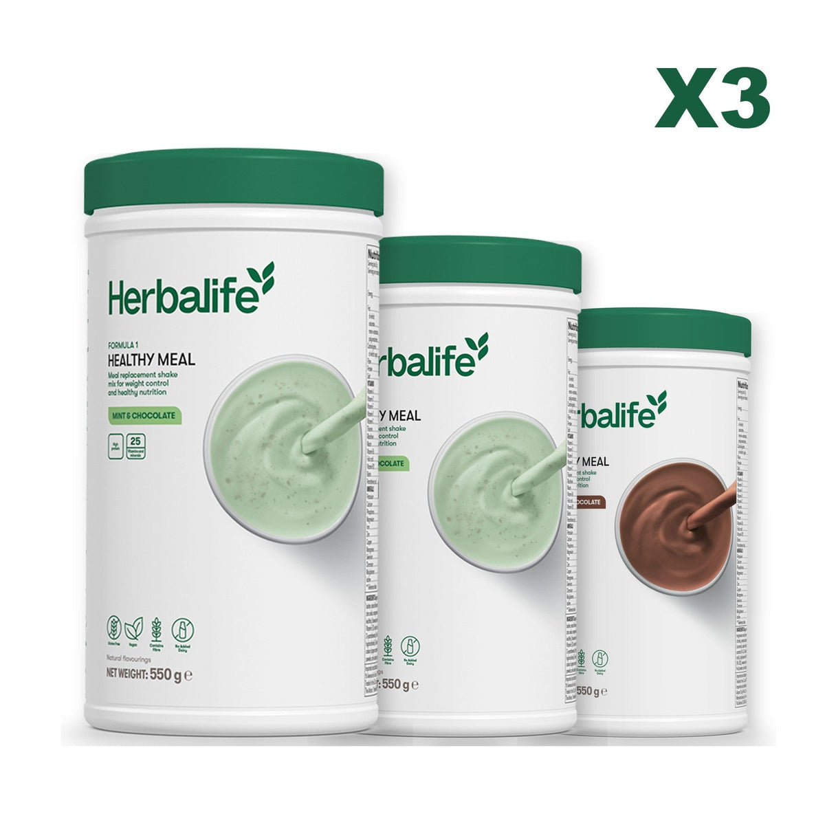 Three Formula 1 shake tubs led by Mint Chocolate, plus two flavours you choose, Mint Chocolate / Chocolate
