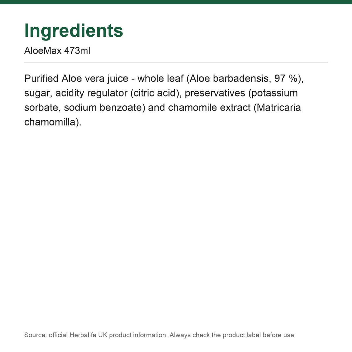 AloeMax aloe vera concentrate drink bottle, 473 ml, 97% cold-pressed aloe juice