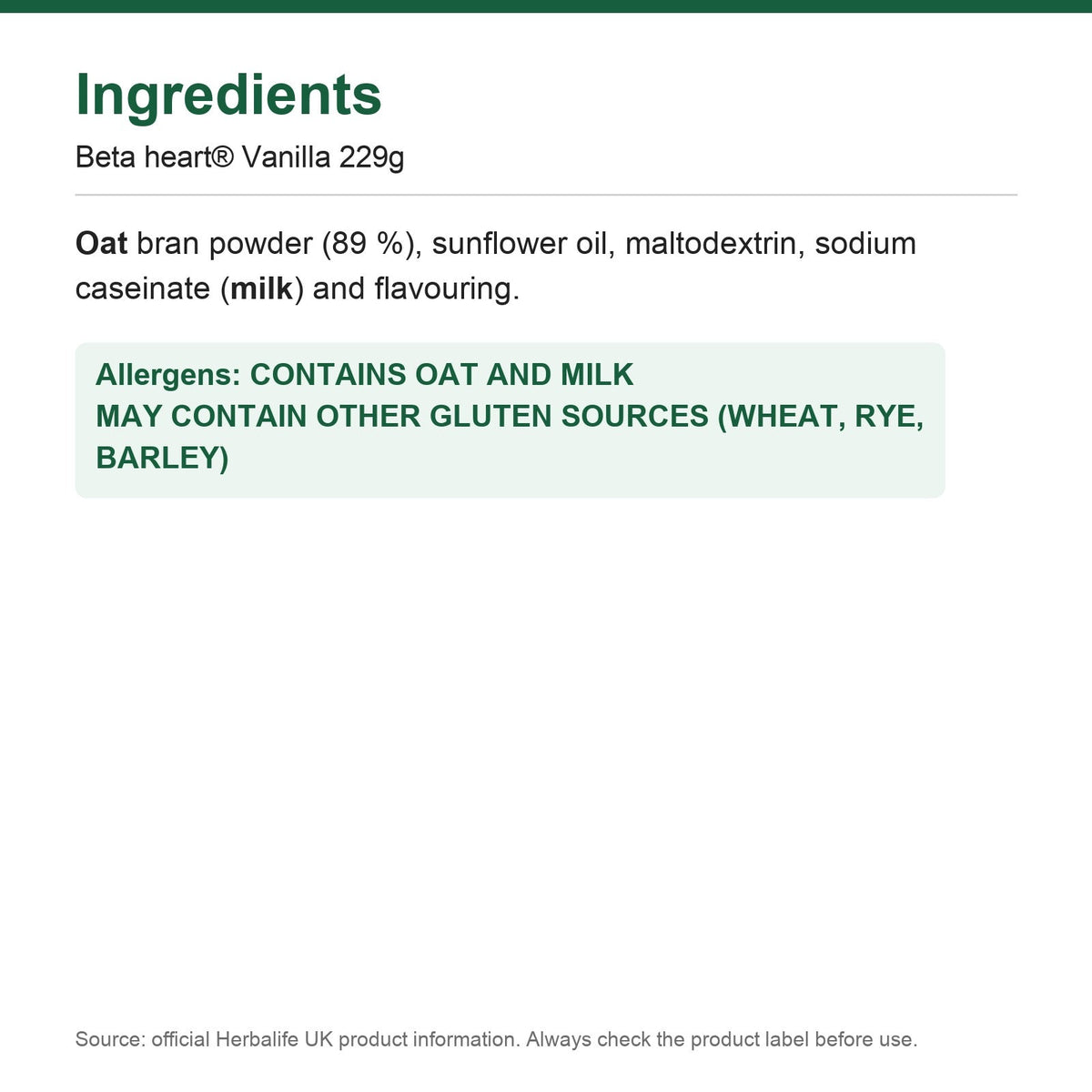 Beta heart vanilla oat beta-glucan fibre drink powder tub, 229 g