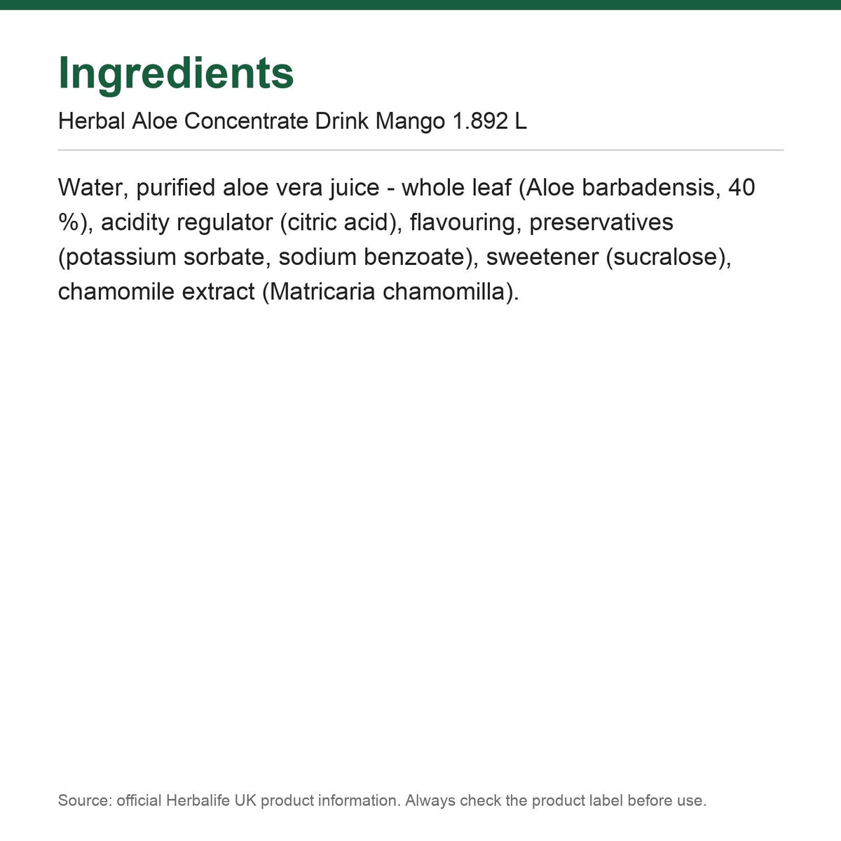 Herbal Aloe Concentrate Drink mango flavour 1.892 litre large bottle