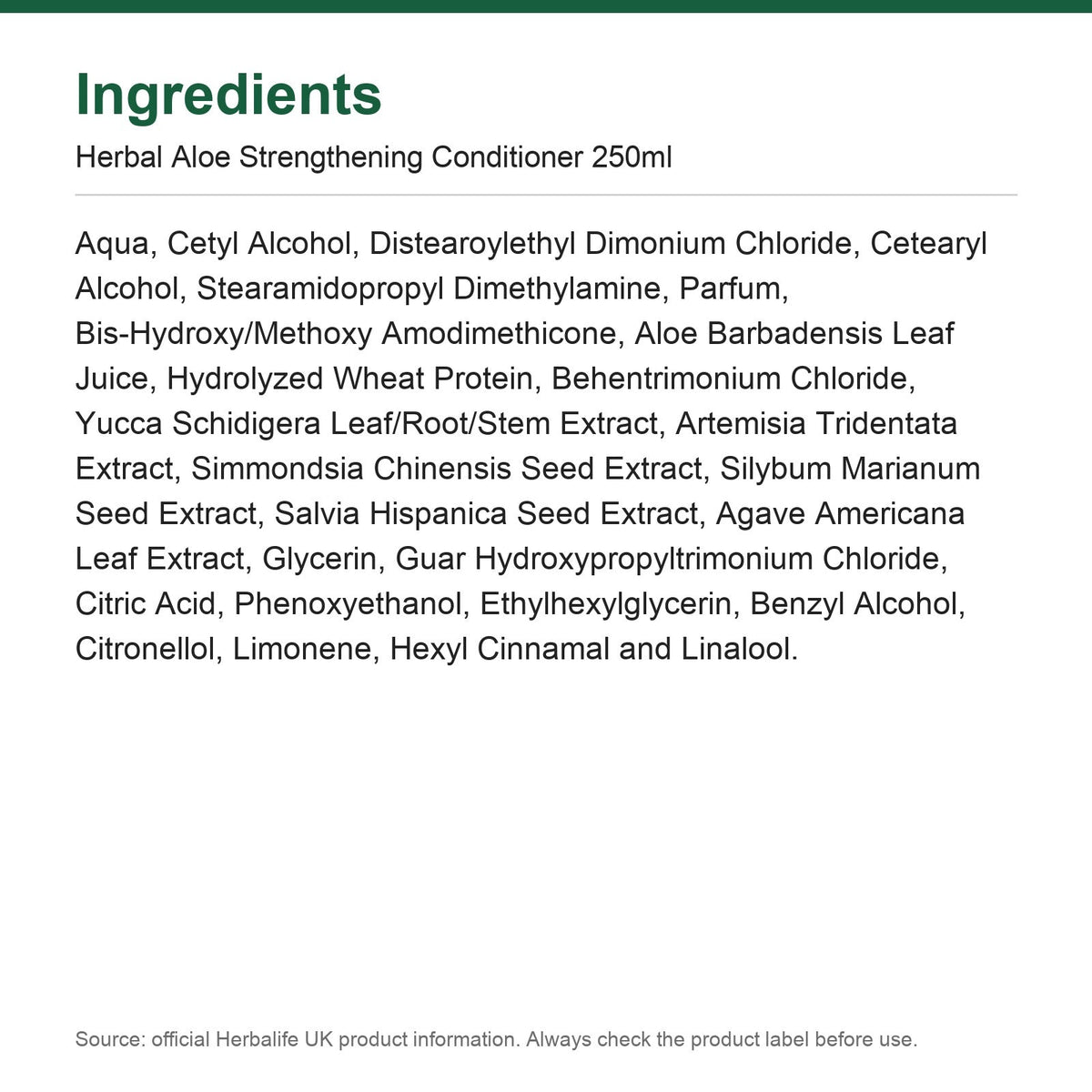 Herbal Aloe Strengthening Conditioner 250 ml bottle with aloe vera and wheat protein