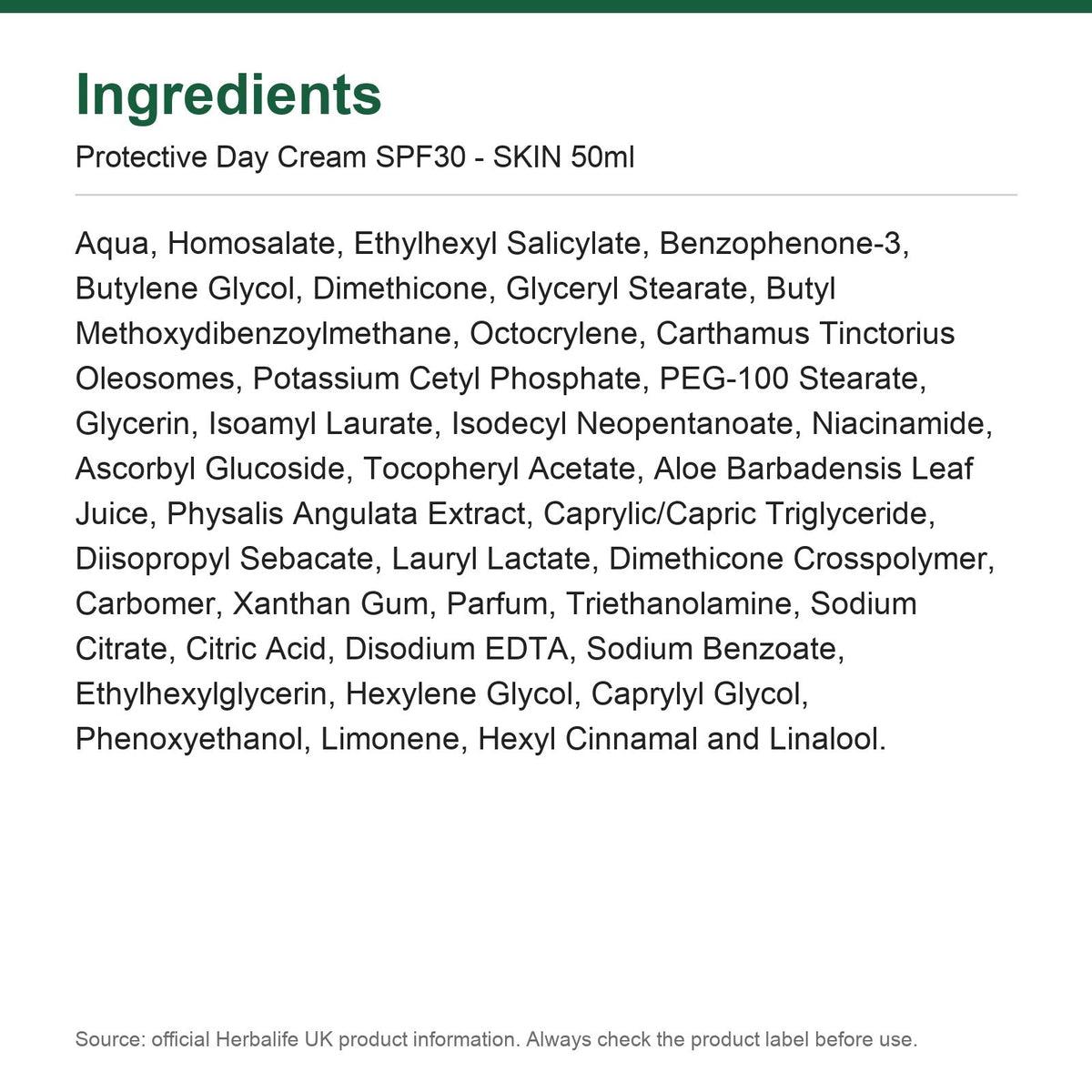 Herbalife SKIN Protective Moisturiser SPF 30 50 ml daily face cream with sun protection