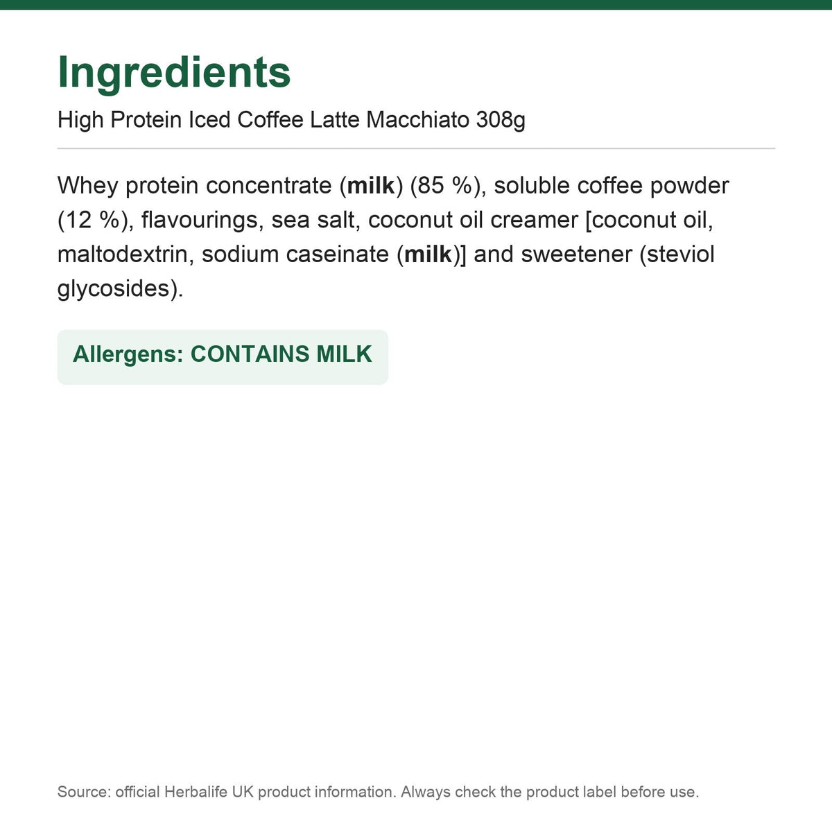 High Protein Iced Coffee latte macchiato 308 g pouch of whey protein coffee powder