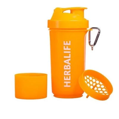 Neon 500 ml shaker bottle with mixing grid, storage compartment and carry clip, Orange