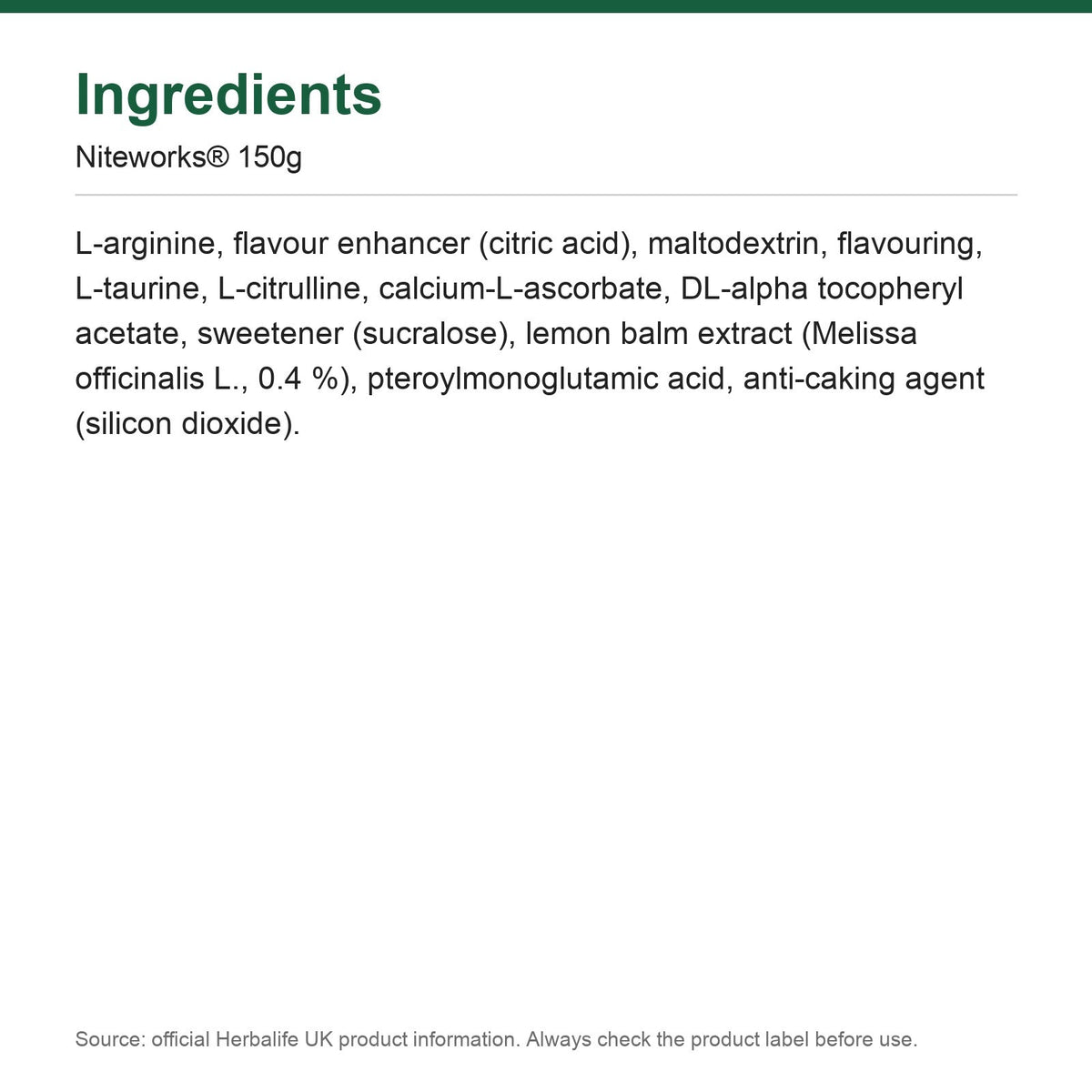 Niteworks lemon flavour 150 g tub of evening drink powder with L-arginine