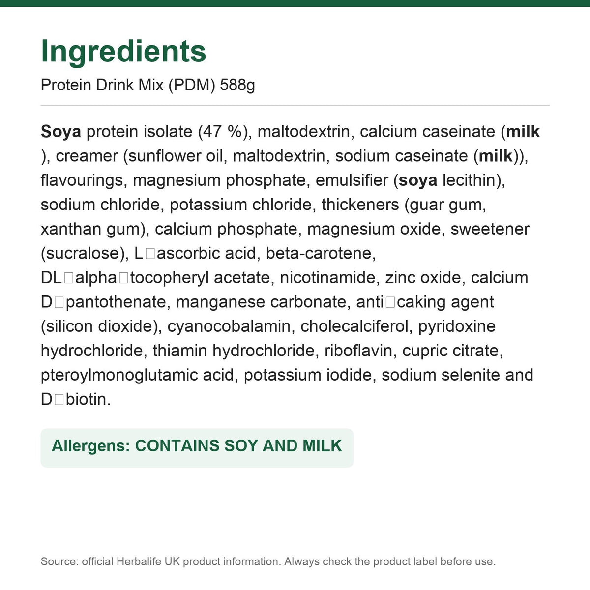 Protein Drink Mix vanilla flavour tub, 588 g soy and milk protein powder