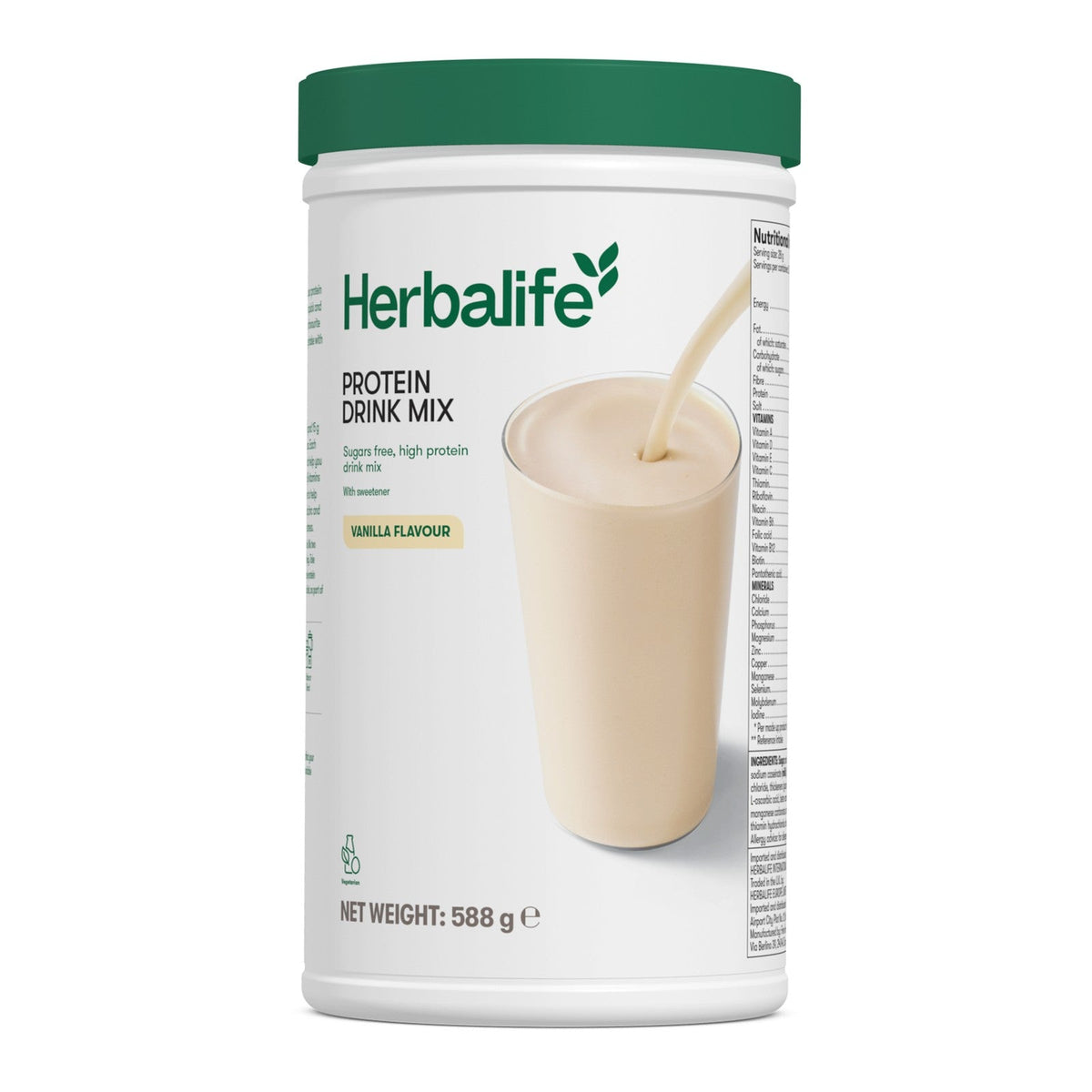 Protein Drink Mix vanilla flavour tub, 588 g soy and milk protein powder