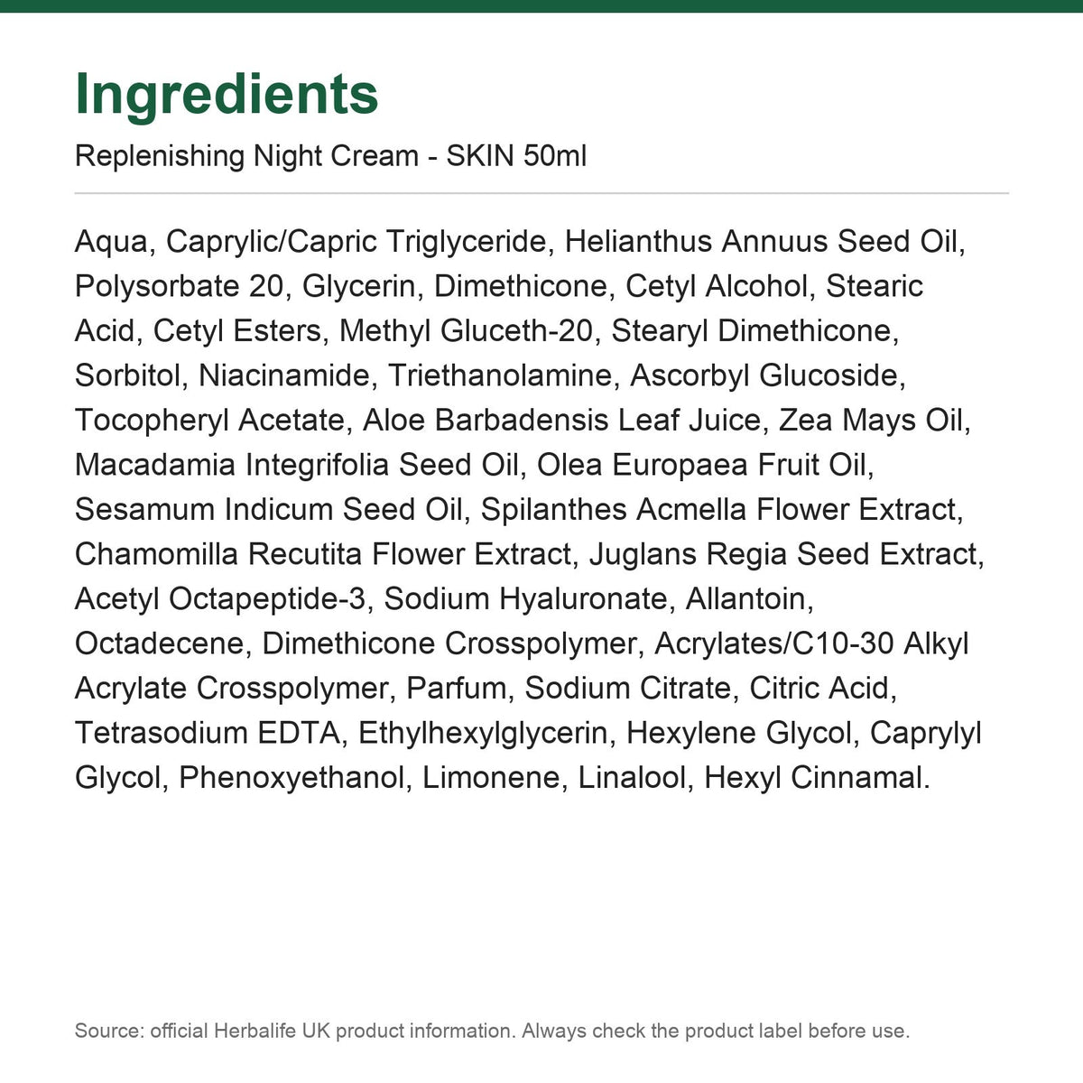 Herbalife SKIN Replenishing Night Cream 50 ml jar of face night cream