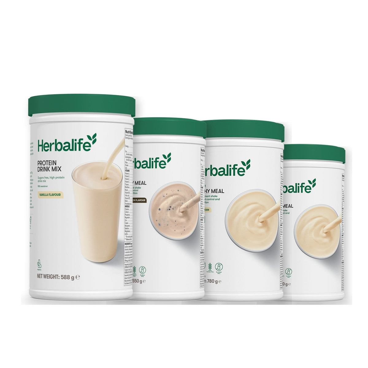 Formula 1 Cookie Crunch shake tub with two more Formula 1 tubs and a vanilla Protein Drink Mix tub, Vanilla (Large 780g) / Vanilla (Large 780g)