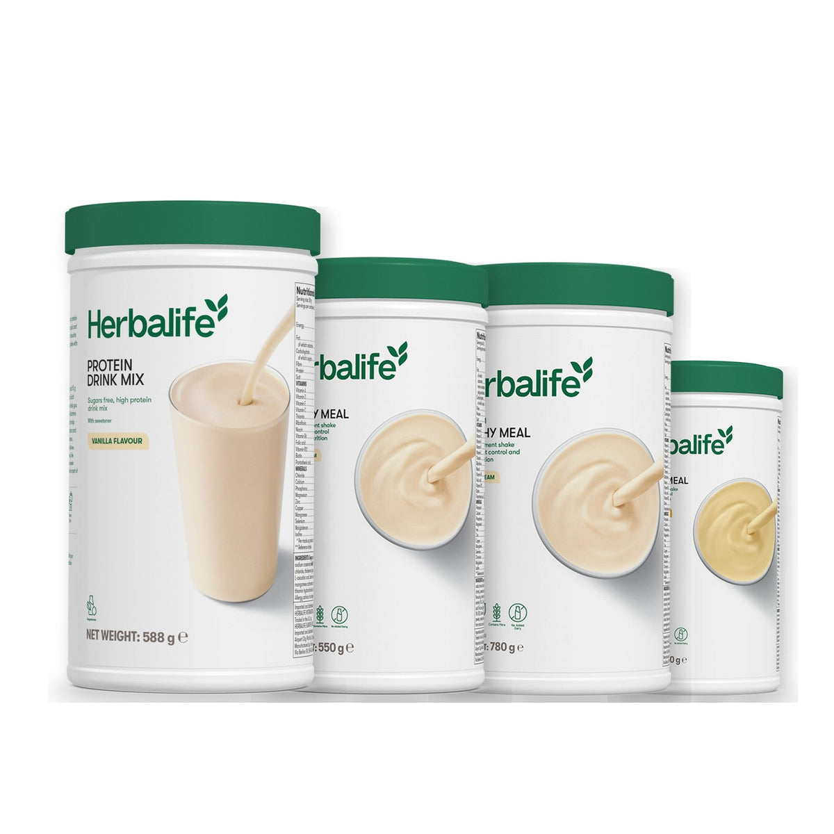 Formula 1 Vanilla Cream shake tub with two more Formula 1 tubs and a vanilla Protein Drink Mix tub, Vanilla (Large 780g) / Banana Cream