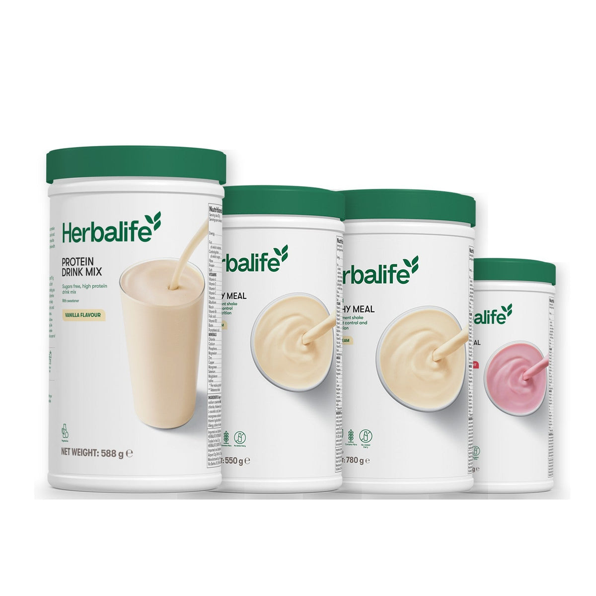 Formula 1 Vanilla Cream shake tub with two more Formula 1 tubs and a vanilla Protein Drink Mix tub, Vanilla (Large 780g) / Strawberry