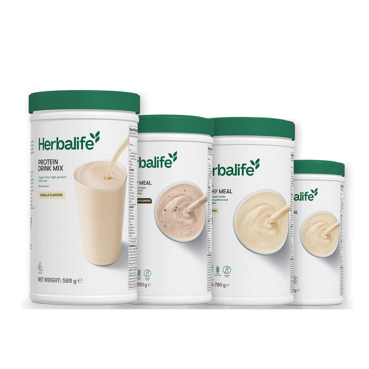 Formula 1 Cookie Crunch shake tub with two more Formula 1 tubs and a vanilla Protein Drink Mix tub, Vanilla (Large 780g) / Vanilla