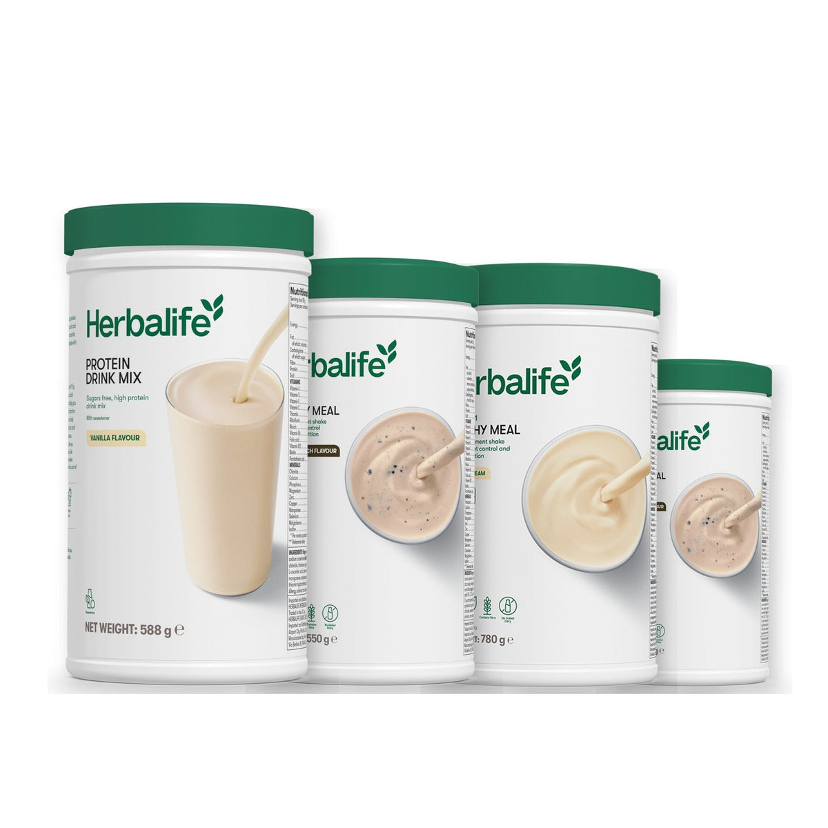 Formula 1 Cookie Crunch shake tub with two more Formula 1 tubs and a vanilla Protein Drink Mix tub, Vanilla (Large 780g) / Cookie Crunch