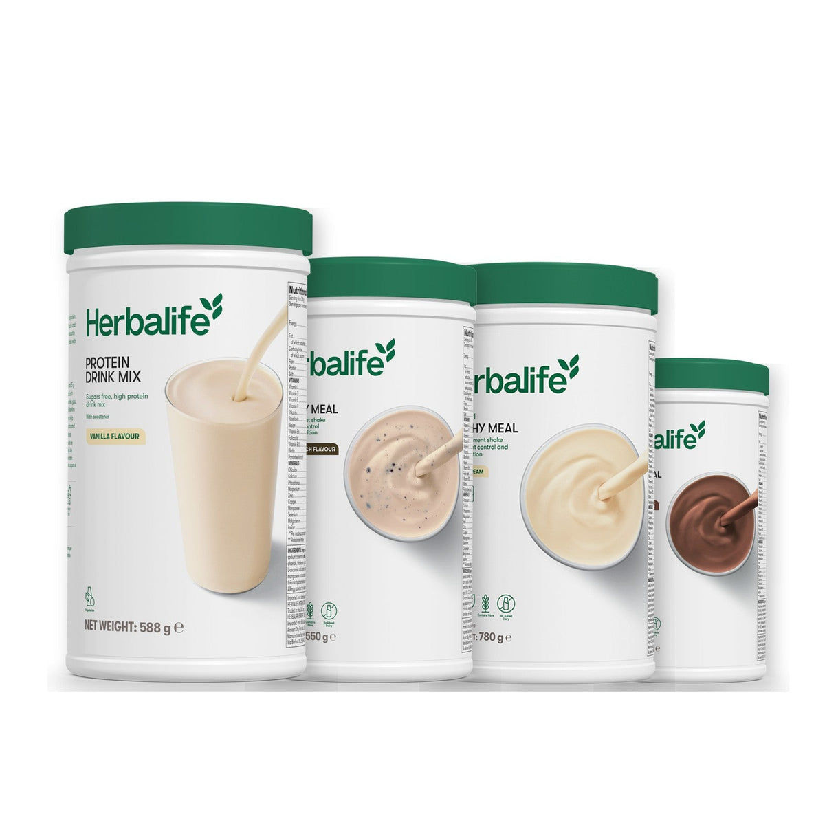 Formula 1 Cookie Crunch shake tub with two more Formula 1 tubs and a vanilla Protein Drink Mix tub, Vanilla (Large 780g) / Chocolate