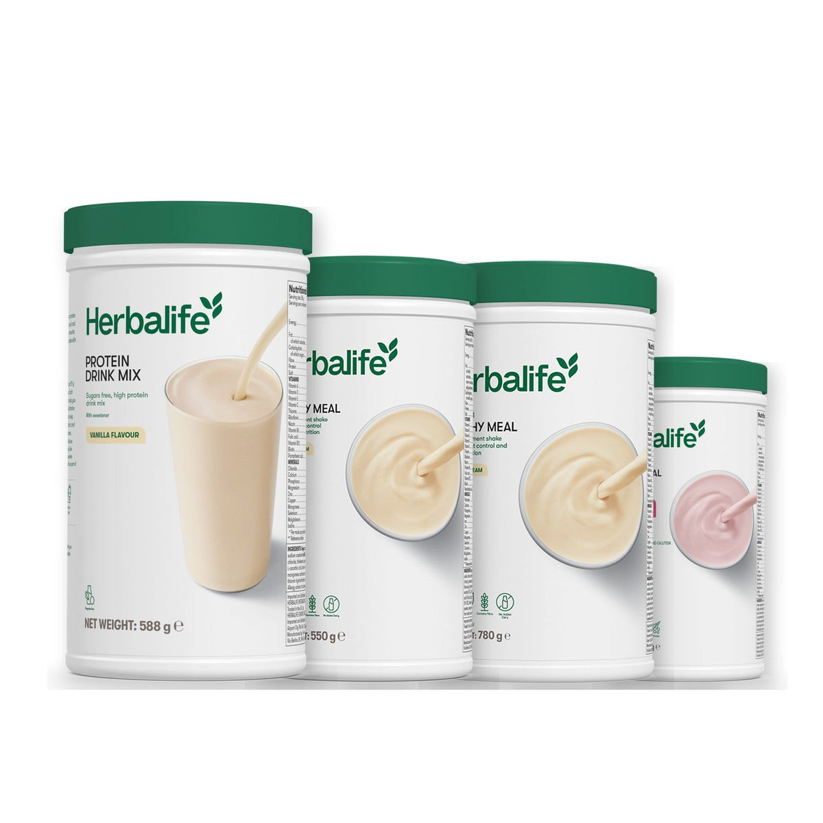 Formula 1 Vanilla Cream shake tub with two more Formula 1 tubs and a vanilla Protein Drink Mix tub, Vanilla (Large 780g) / Free From Raspberry & White Chocolate