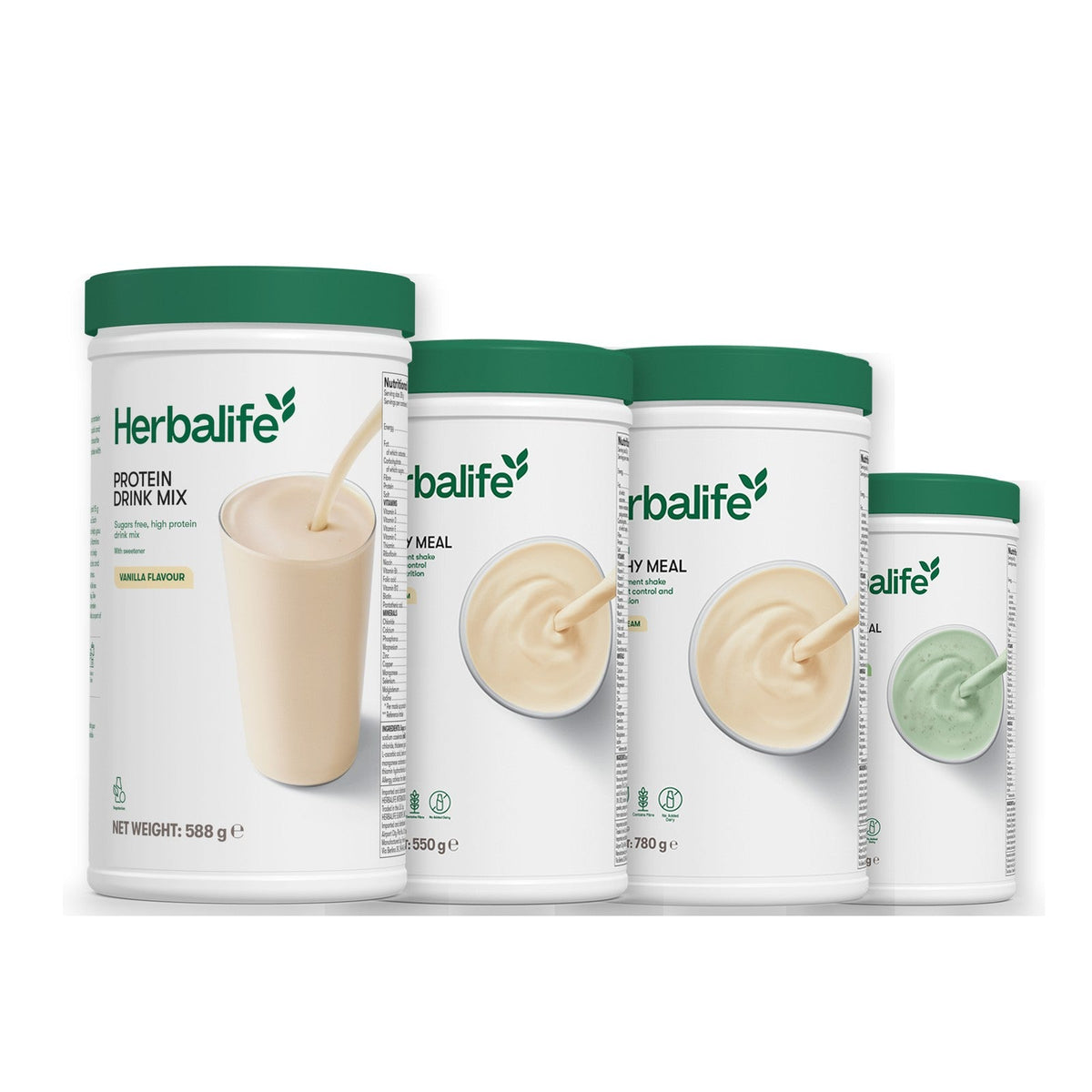 Formula 1 Vanilla Cream shake tub with two more Formula 1 tubs and a vanilla Protein Drink Mix tub, Vanilla (Large 780g) / Mint Chocolate